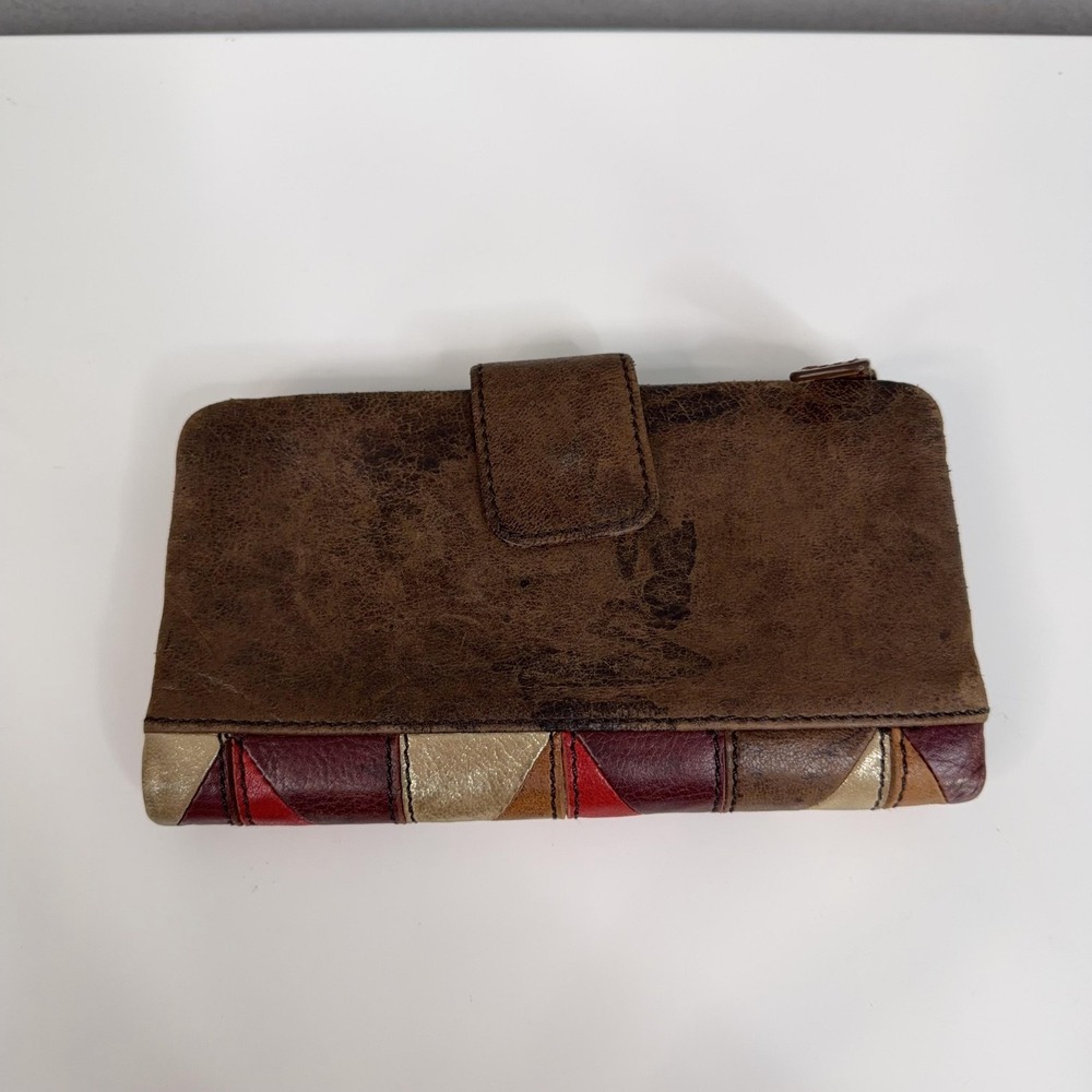 Fossil Wallet Womens Brown Leather Cowhide Patchwork Clutch Long Live Vintage - Picture 4 of 10